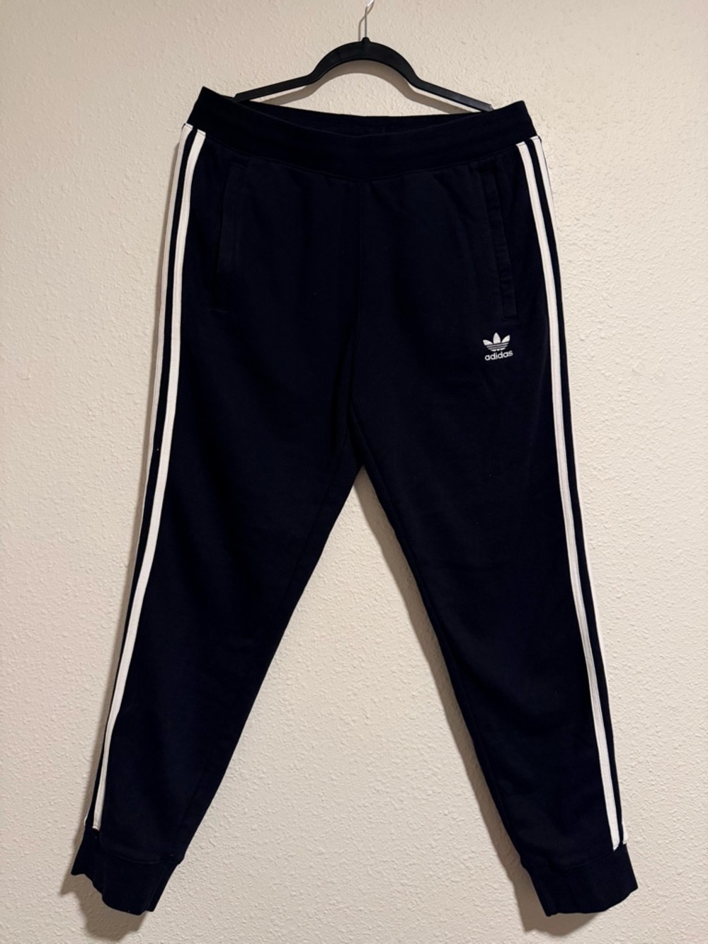adidas Black Track Joggers with White Side Stripes